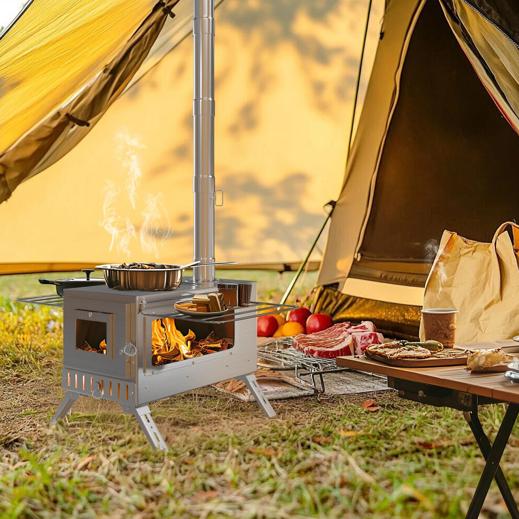 Wisfor Portable Hot Tent Stove,Wood Burning Stove for Camping, Tent Stove With View Glass, Large Stainless Steel Camping Stove