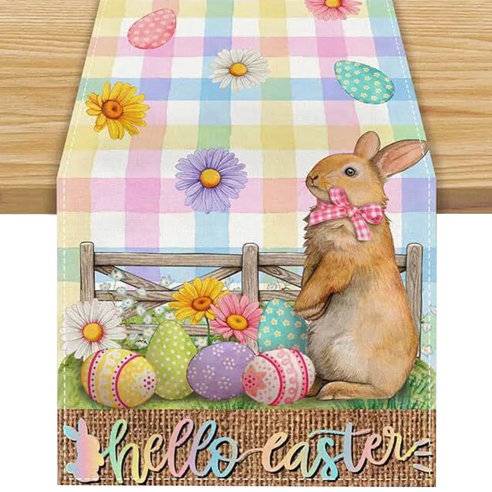 Easter Bunny Linen Table Runner Bunny Dining Table Cloth Placemat Easter Bunny Spring Linen Table Runner Holiday Party Decor