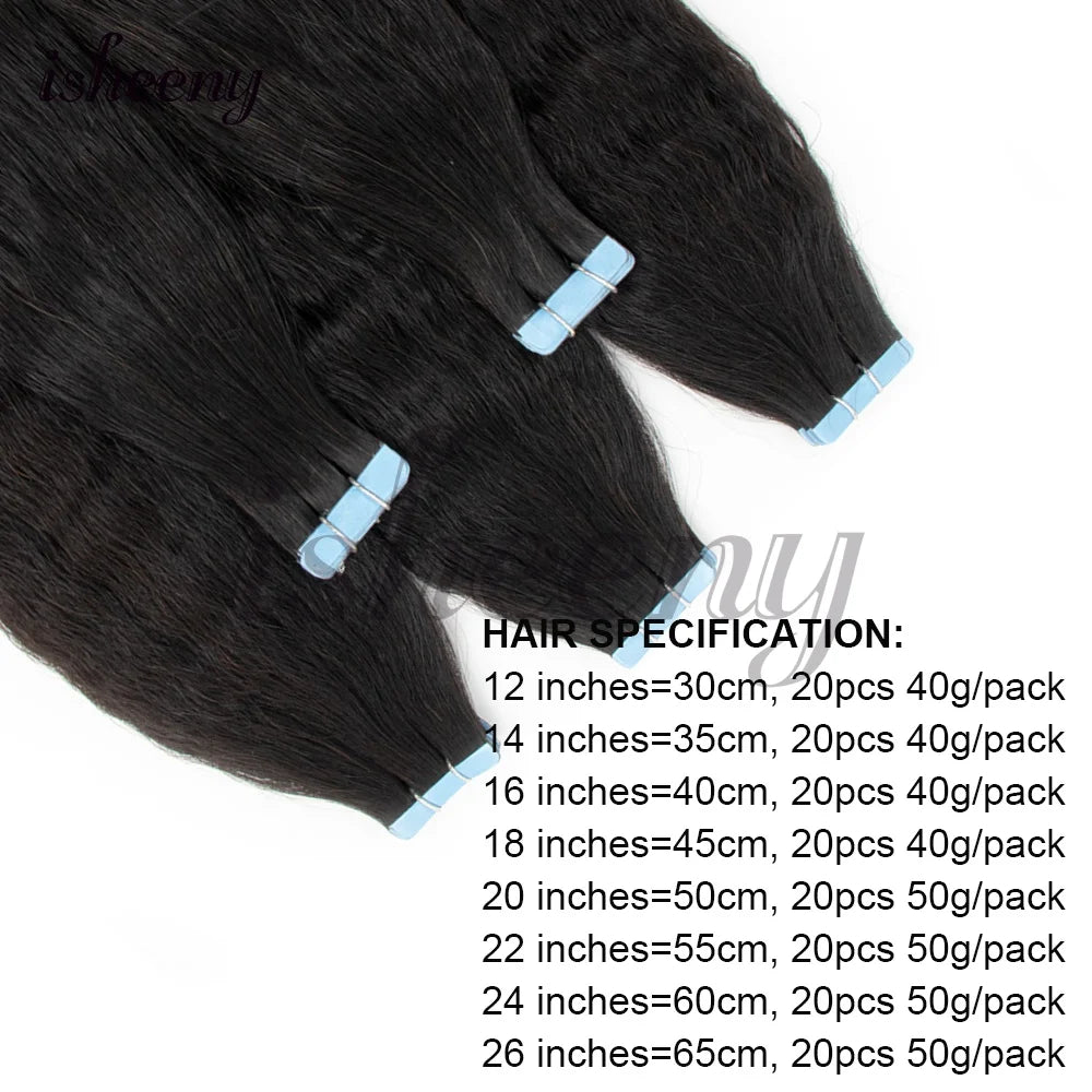 Kinky Straight Invisible Tape In Human Hair Extensions 12"-20" Natural Black Real Remy Tape Ins Hair Easy To Wea For Woman