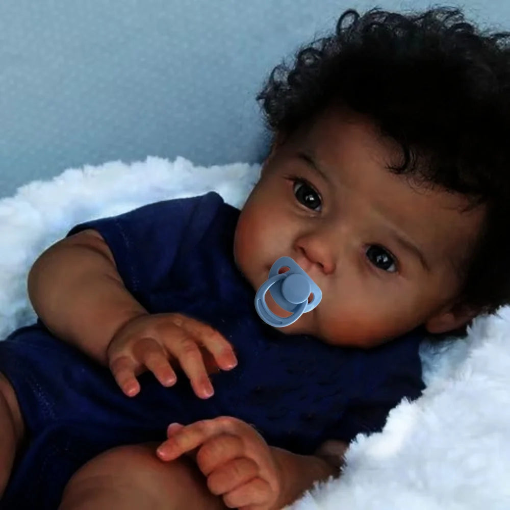 20 Inch African American Doll Raven Dark Skin Reborn Baby Doll Finished Newborn With Rooted Hair Handmade Toy For Gift