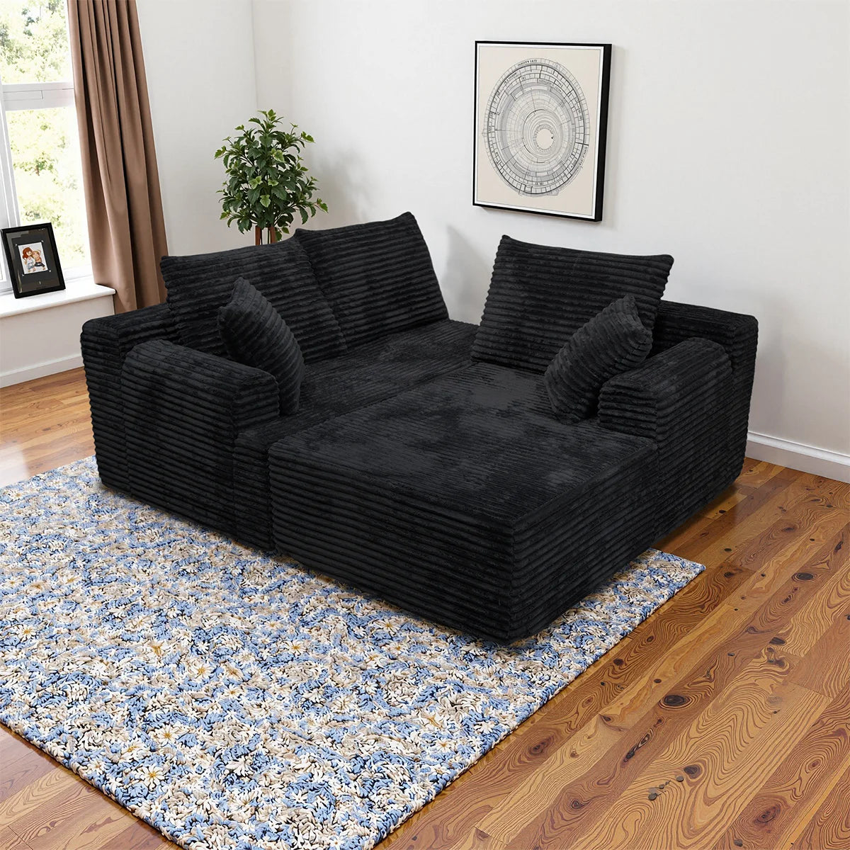 95" L-Shaped Sofa Chaise, No Assembly Required, Rabbit Fleece Upholstery, Ultra Soft & Comfortable, Ready to Use Out of the Box