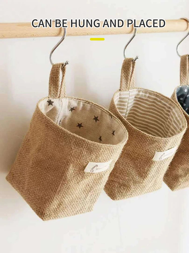 Nordic Style Small Hanging Wall Pocket Storage Basket Sack Sundries Organizer Cosmetic Organizer Cotton Linen Toy Storage Bag