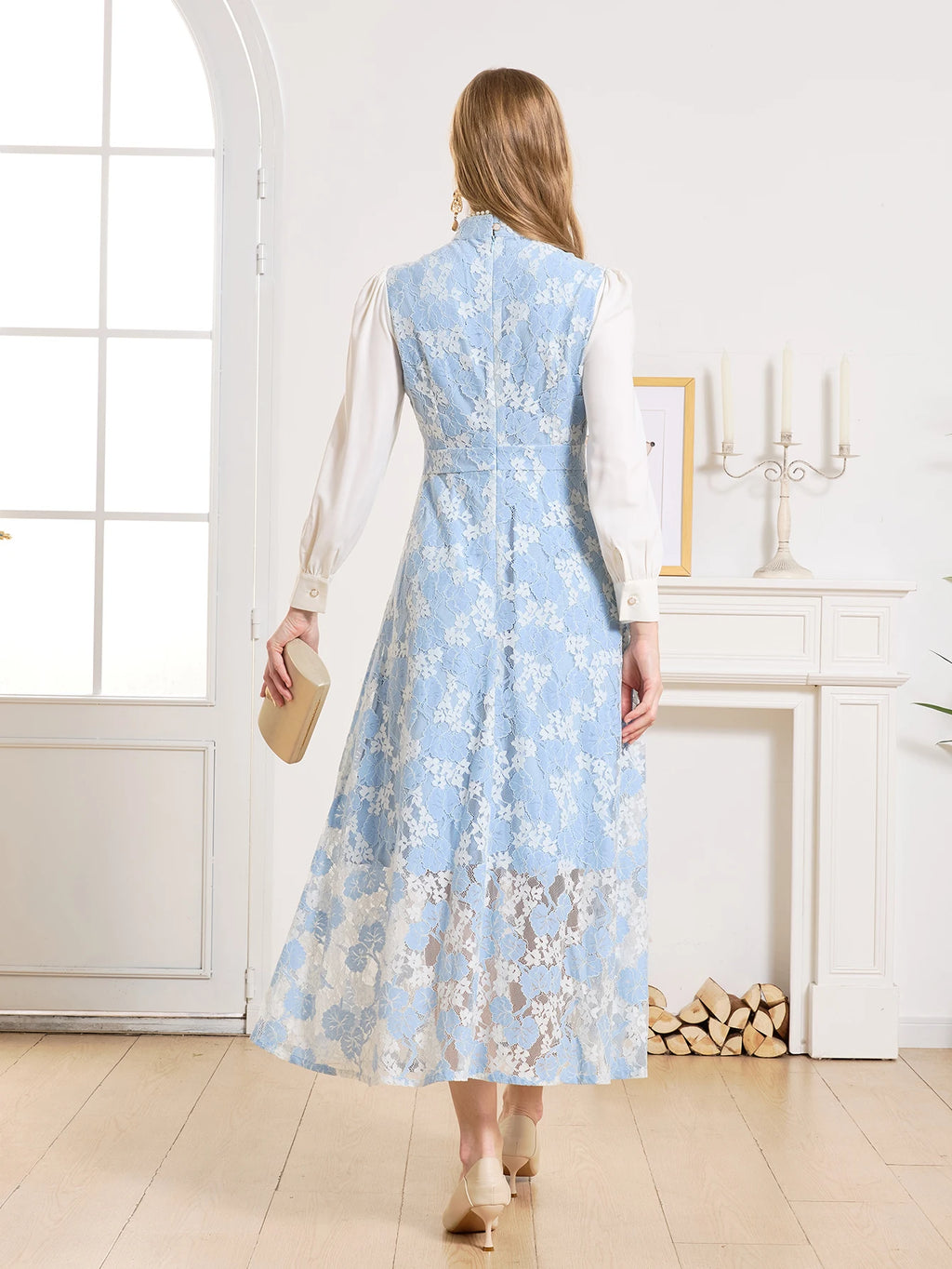 DEVCHATA Elegant Women Dress Spring Summer Luxurious Lace Party Dresses Long Sleeve Lady Formal Evening clothing