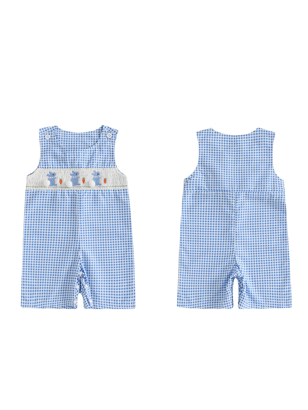 Adorable Toddler Girls Easter Outfits Bunny Print Sleeveless Rompers Plaid Overalls Jumpsuits with Carrot Embroidery