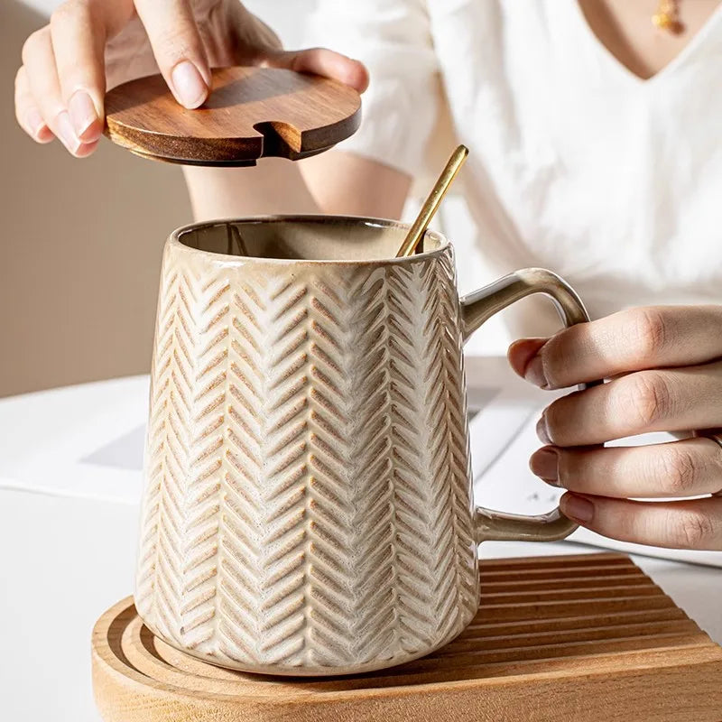 760ml Creative Retro style Mug breakfast cereal milk cute ceramic cup daily household insulated coffee tea cup with spoon