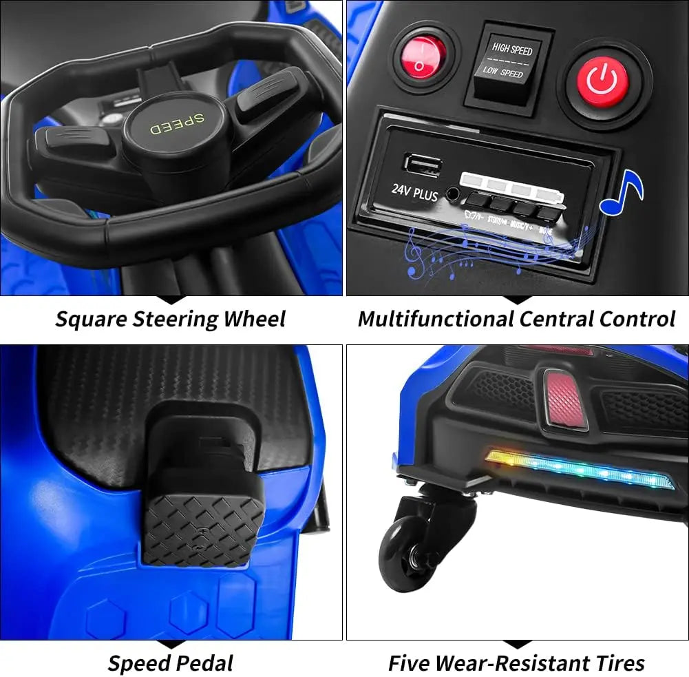 24V Kids Ride on Drift Car Electric Drifting Go-Kart Up to 7.5 mph Variable Speed with Music Colorful LED Light Low-Power Alarm