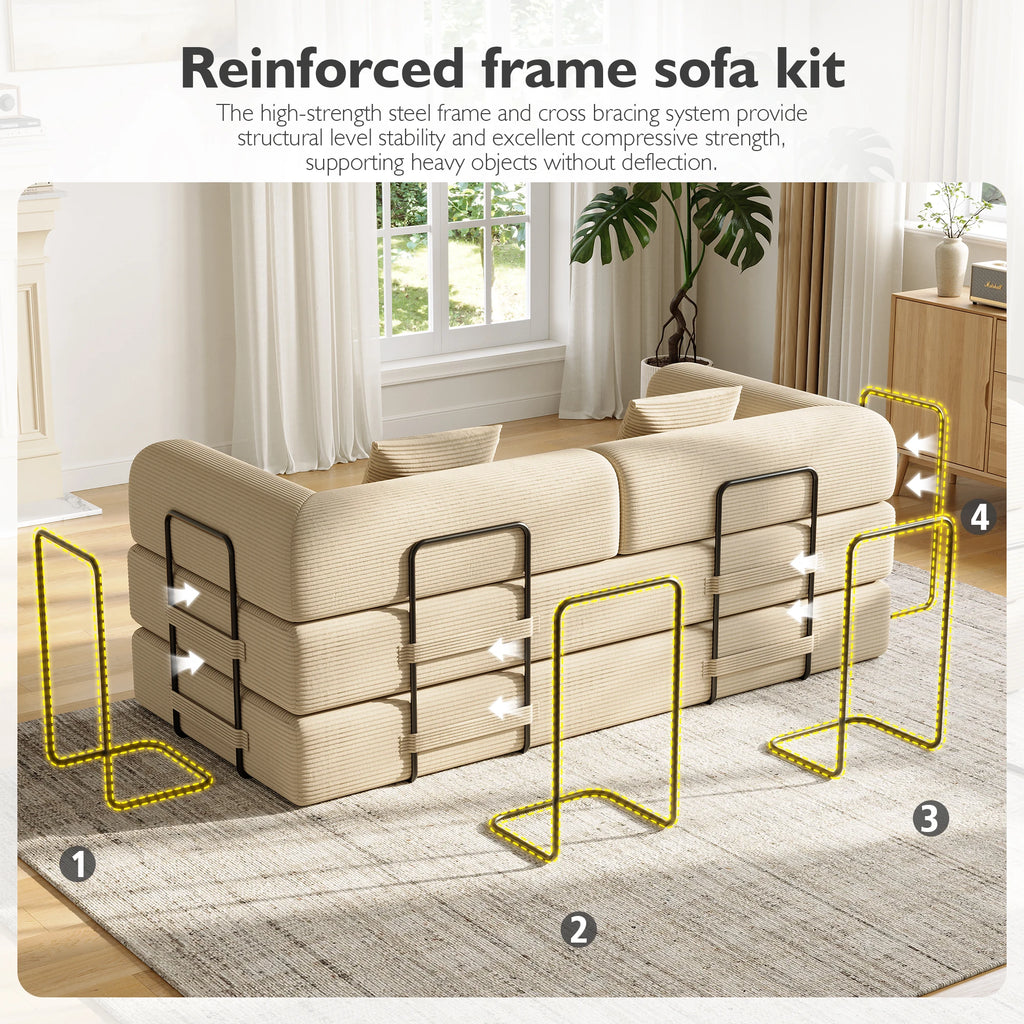 Convertible Floor Sofa Bed with Fixed-Shape Frame,  5-in-1 DIY Combination Modular Sofa,  for Living Room Bedroom Playroom
