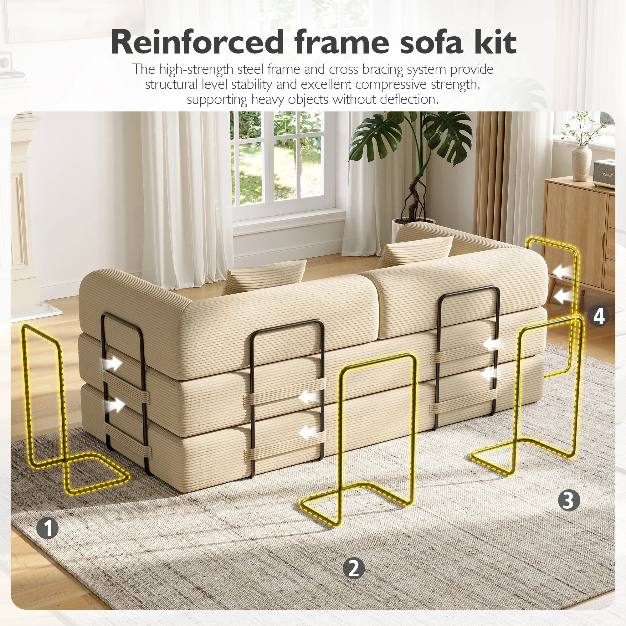 Convertible Floor Sofa Bed with Fixed-Shape Frame,  5-in-1 DIY Combination Modular Sofa,  for Living Room Bedroom Playroom
