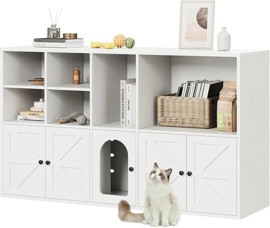 IRONCK Cat Litter Box Enclosure for 2 Cats, Litter Box Furniture Hidden with Double Room and Large Storage Space, Bookcase