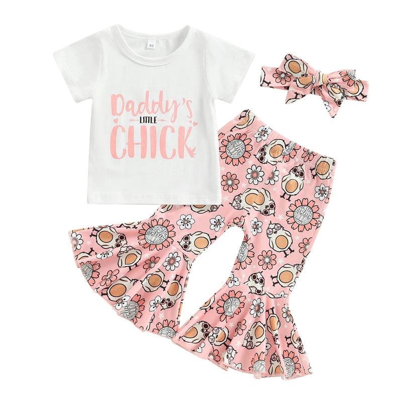 Baby Girls Easter Outfit Sets Pink Ruffle Sleeve Top Bunny Print Leggings Matching Headband and Bow