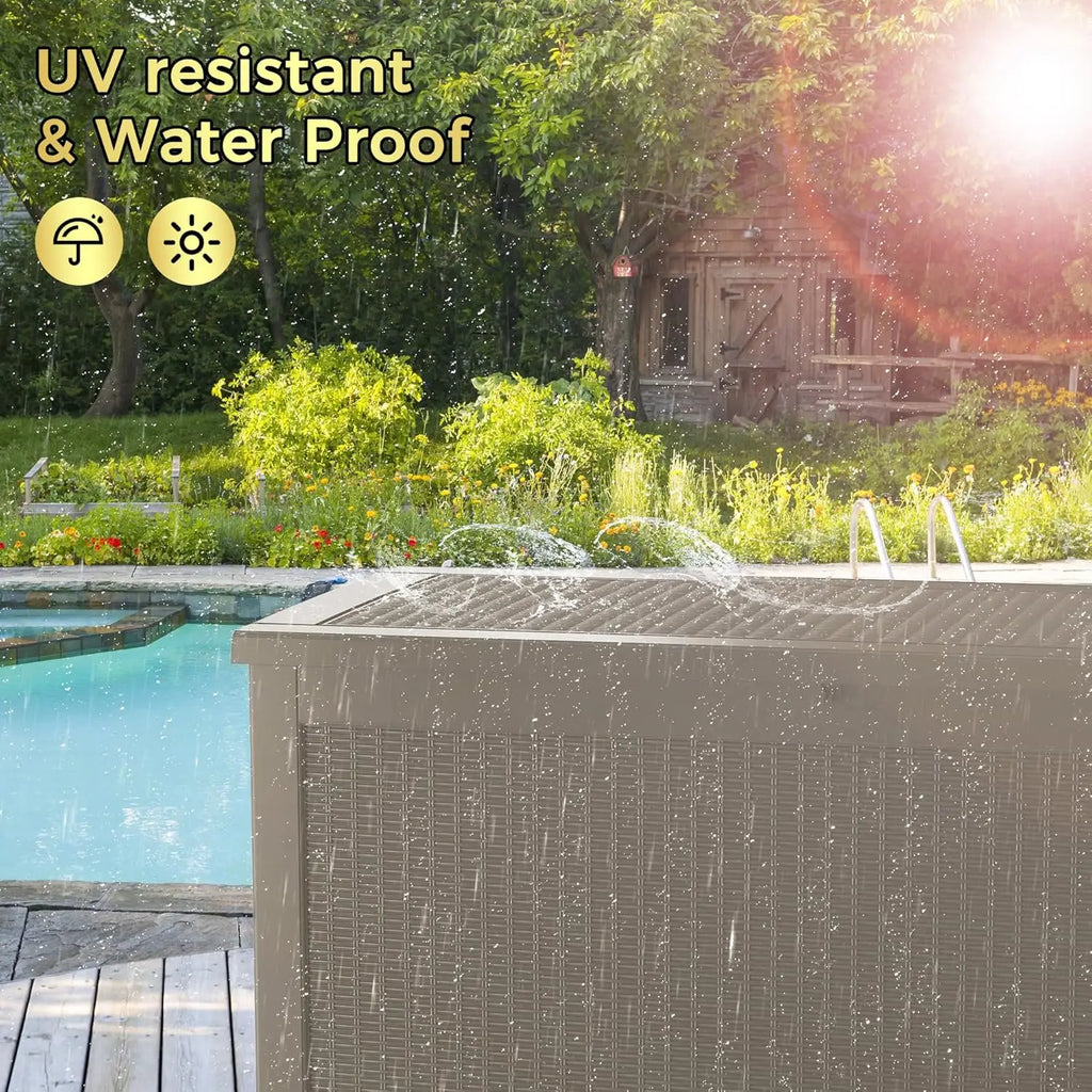 320 Gallon Lockable Resin Deck Box, Waterproof & UV-Resistant Outdoor Storage Box for Outdoor Cushion Storage, Customized