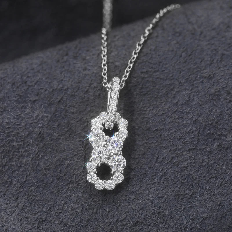 New Fine 925 Pendant Necklace Moissanite Delicate 8 Pendant Iced Out Gold Silver Color Charm For Women Hip Hop Jewelry
