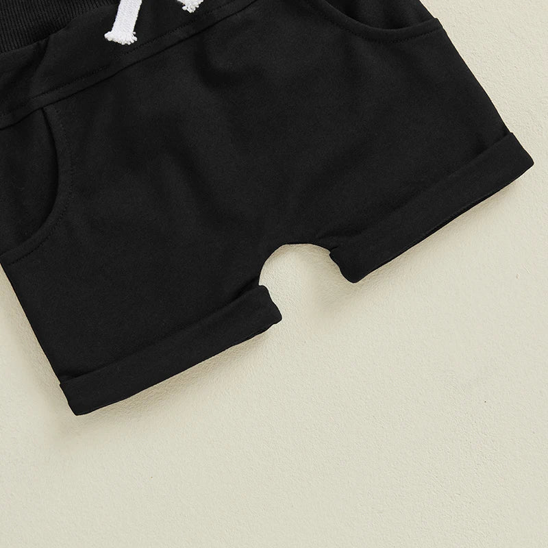 Cute Boys Easter Outfits with Letter Print Round Neck Short Sleeve T-Shirts and Elastic Waist Shorts - 2 Piece Clothing Set for