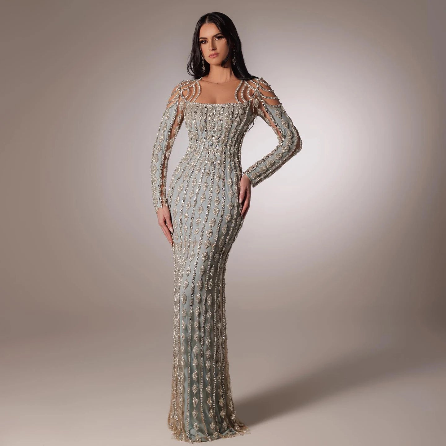 Sharon Said Luxury Sage Green Dubai Evening Dress Mermaid Muslim Long Sleeves Islamic Women Wedding Party Gowns SS398 Customized