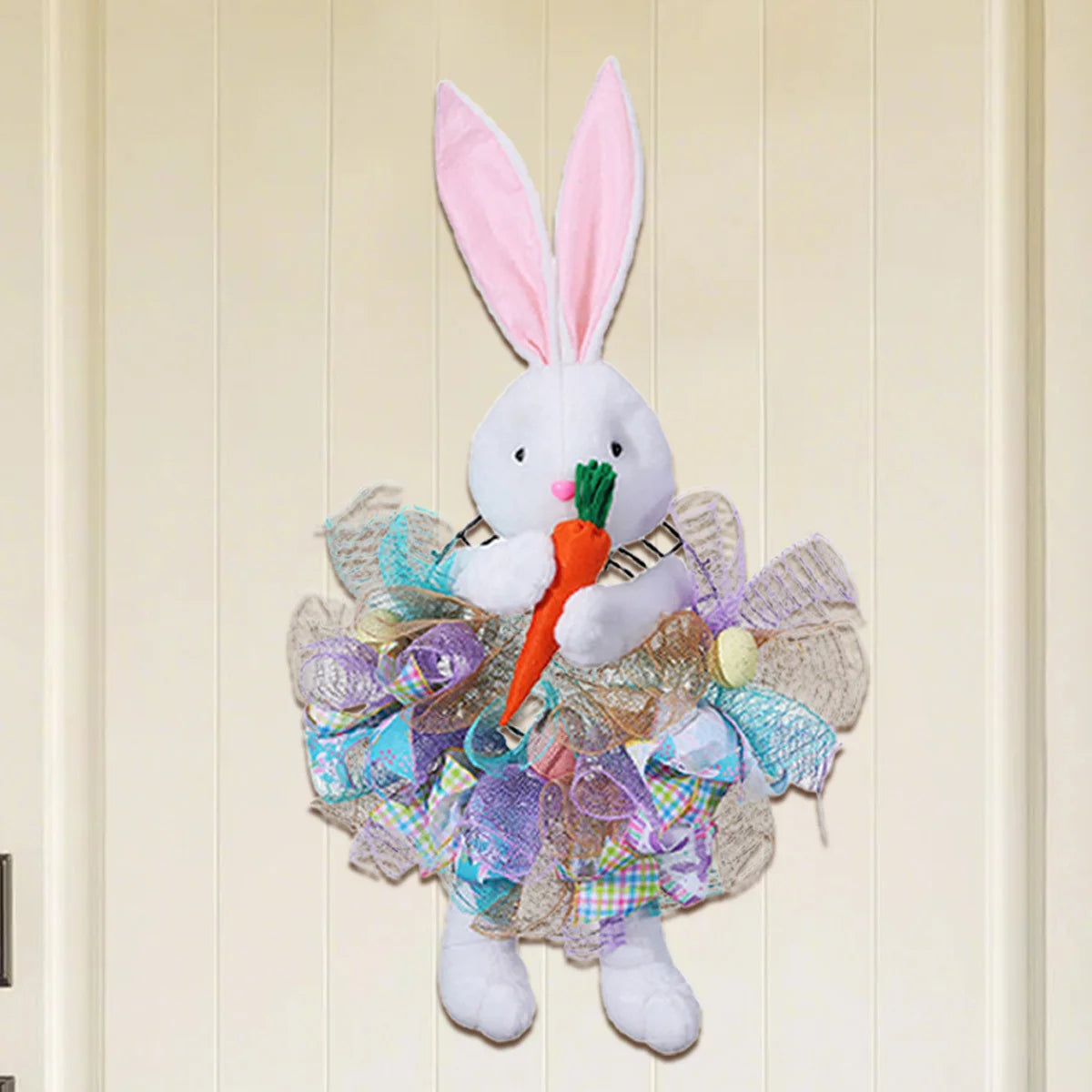 Easter Bunny Wreaths for Front Door, 28.3in Easter Wreath Rabbit Wreaths with Bunny Ears, Legs and Ribbons, Spring