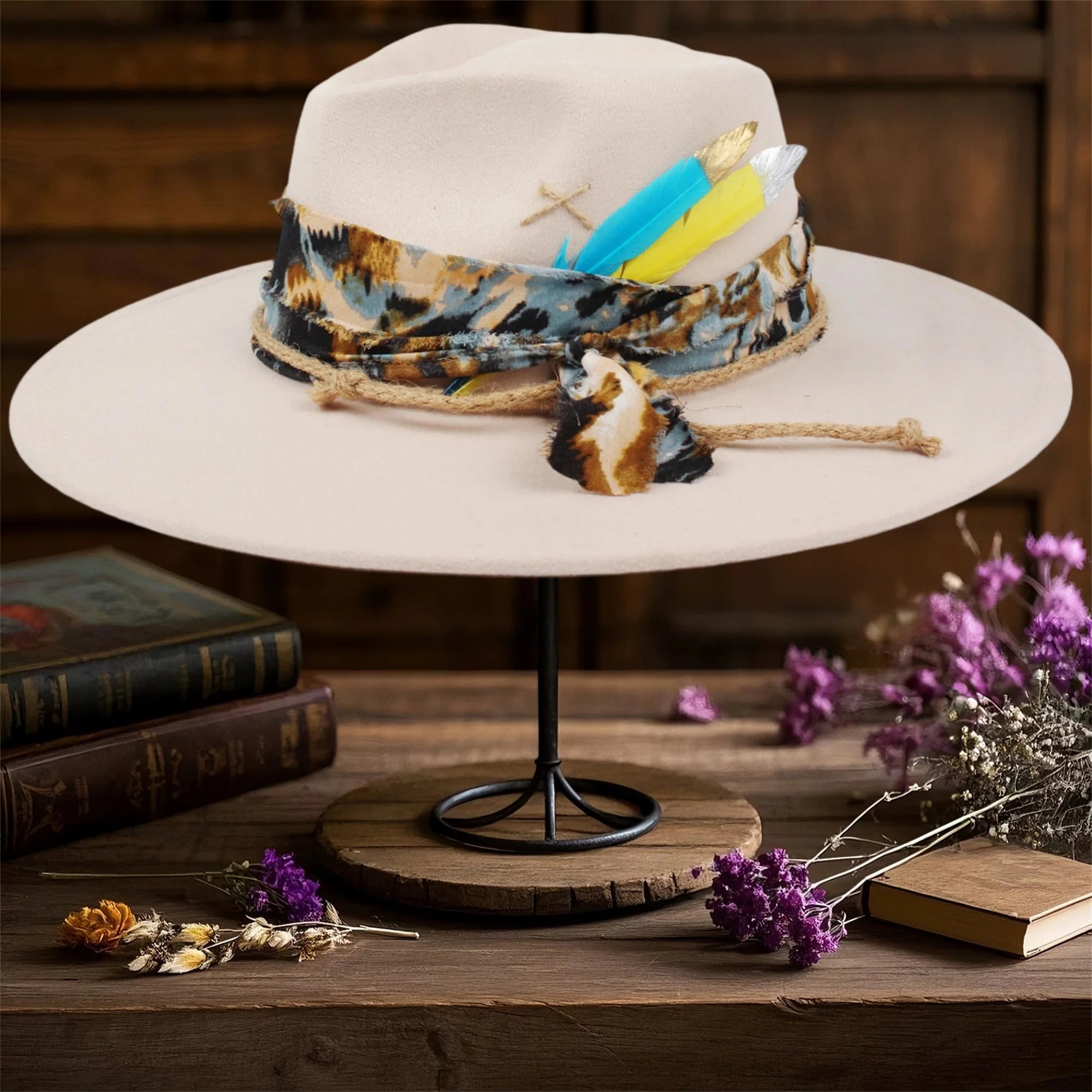 Classic Wool Fedora Hats for Women and Men Retro Wide Brim Trilby Hat with Vintage Feather Detail