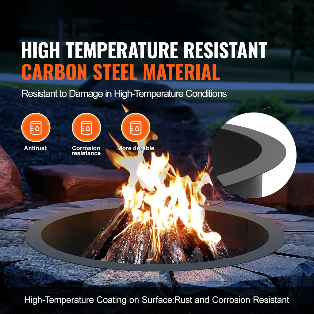 SucceBuy Fire Pit Ring Thick Fire Pit Insert Heavy Duty Carbon Steel Liner DIY Campfire Ring above or In-Ground for Outdoor