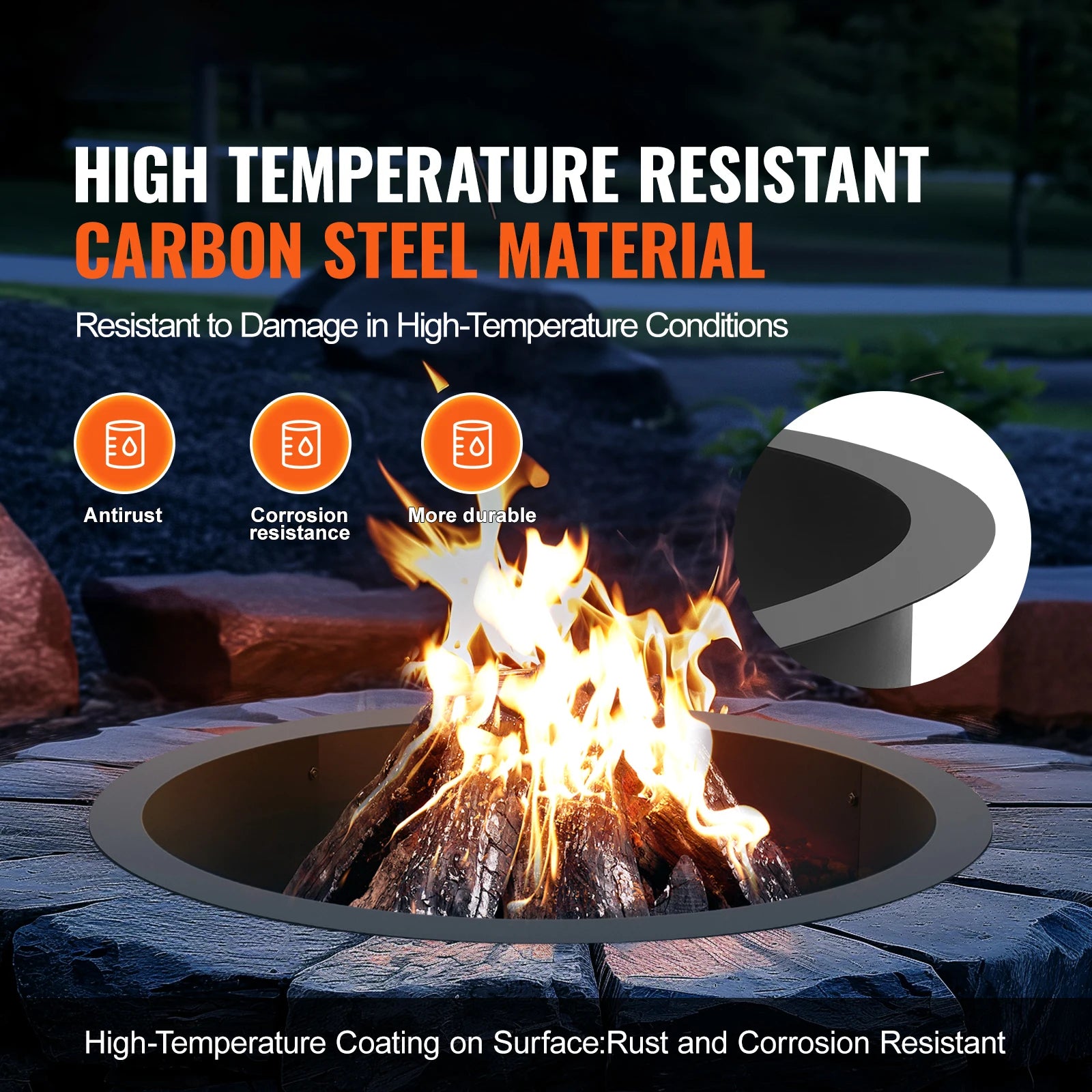 SucceBuy Fire Pit Ring Thick Fire Pit Insert Heavy Duty Carbon Steel Liner DIY Campfire Ring above or In-Ground for Outdoor