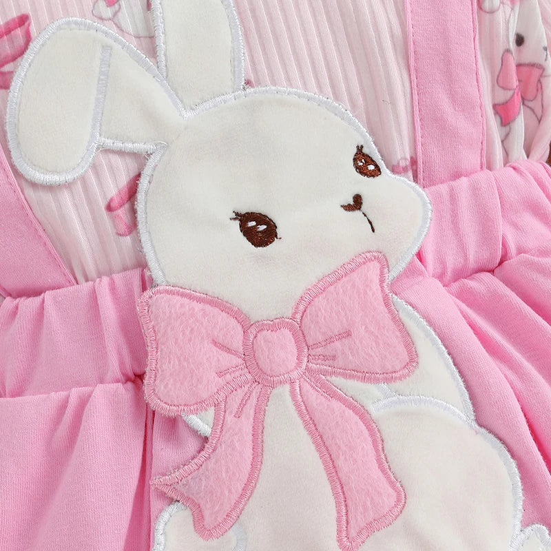 Adorable Baby Girls Easter Outfit Set with Bunny Embroidery Romper Dress Skirt Bodysuit Jumpsuit and Headband
