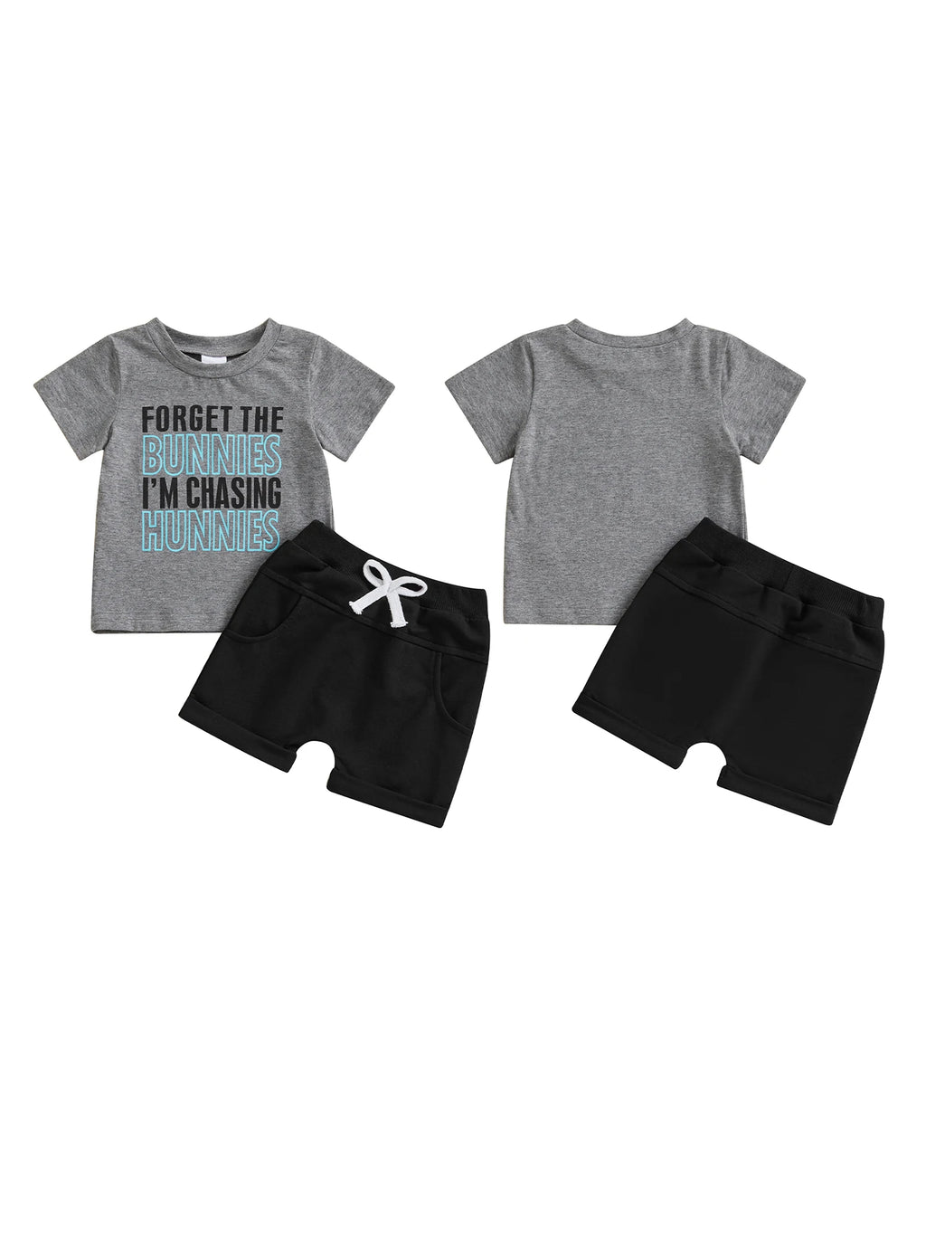Cute Boys Easter Outfits with Letter Print Round Neck Short Sleeve T-Shirts and Elastic Waist Shorts - 2 Piece Clothing Set for