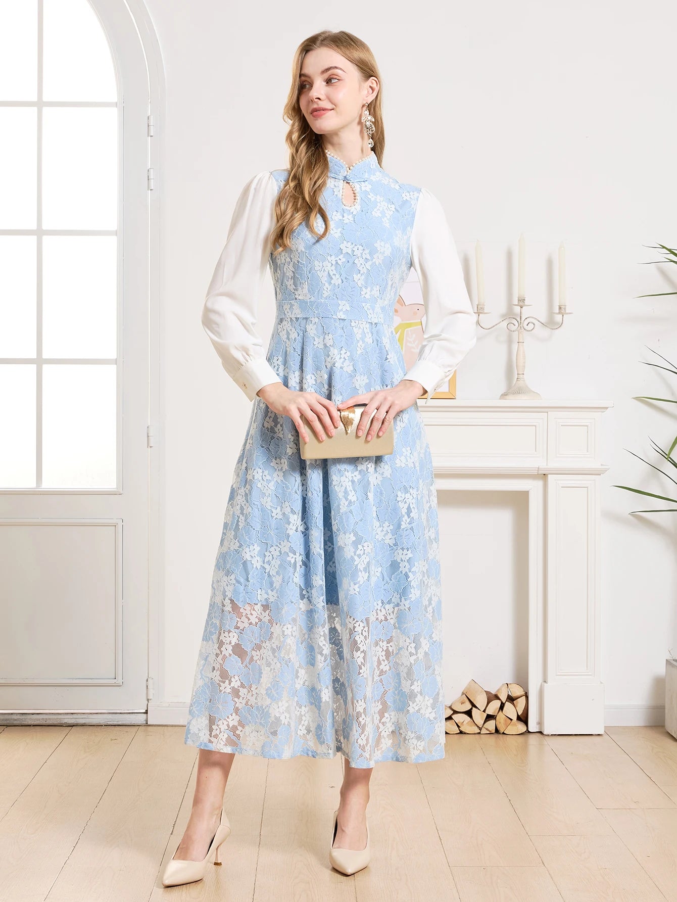 DEVCHATA Elegant Women Dress Spring Summer Luxurious Lace Party Dresses Long Sleeve Lady Formal Evening clothing