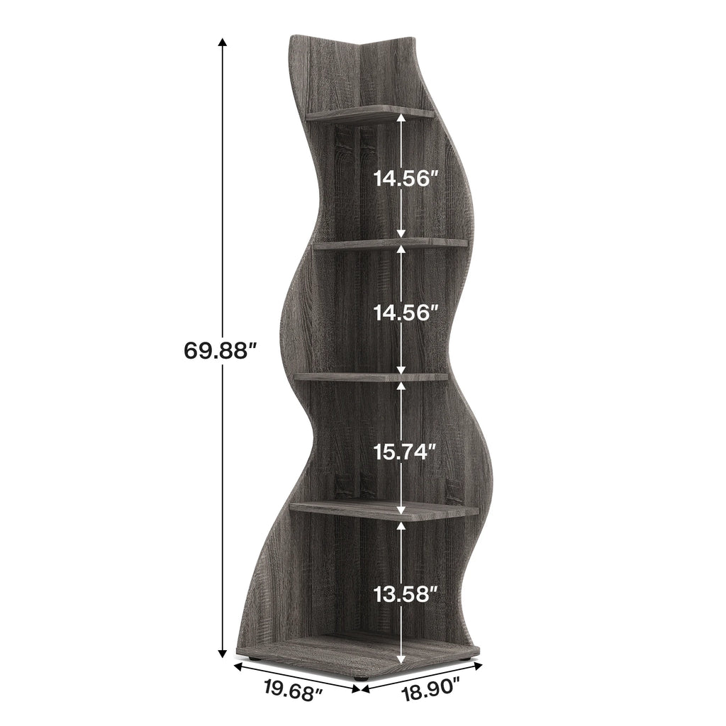 Tribesigns Corner Shelf, Modern 5-Tier Wall Corner Bookshelf, Stylish Corner Small Bookcase Storage Rack Plant Stand