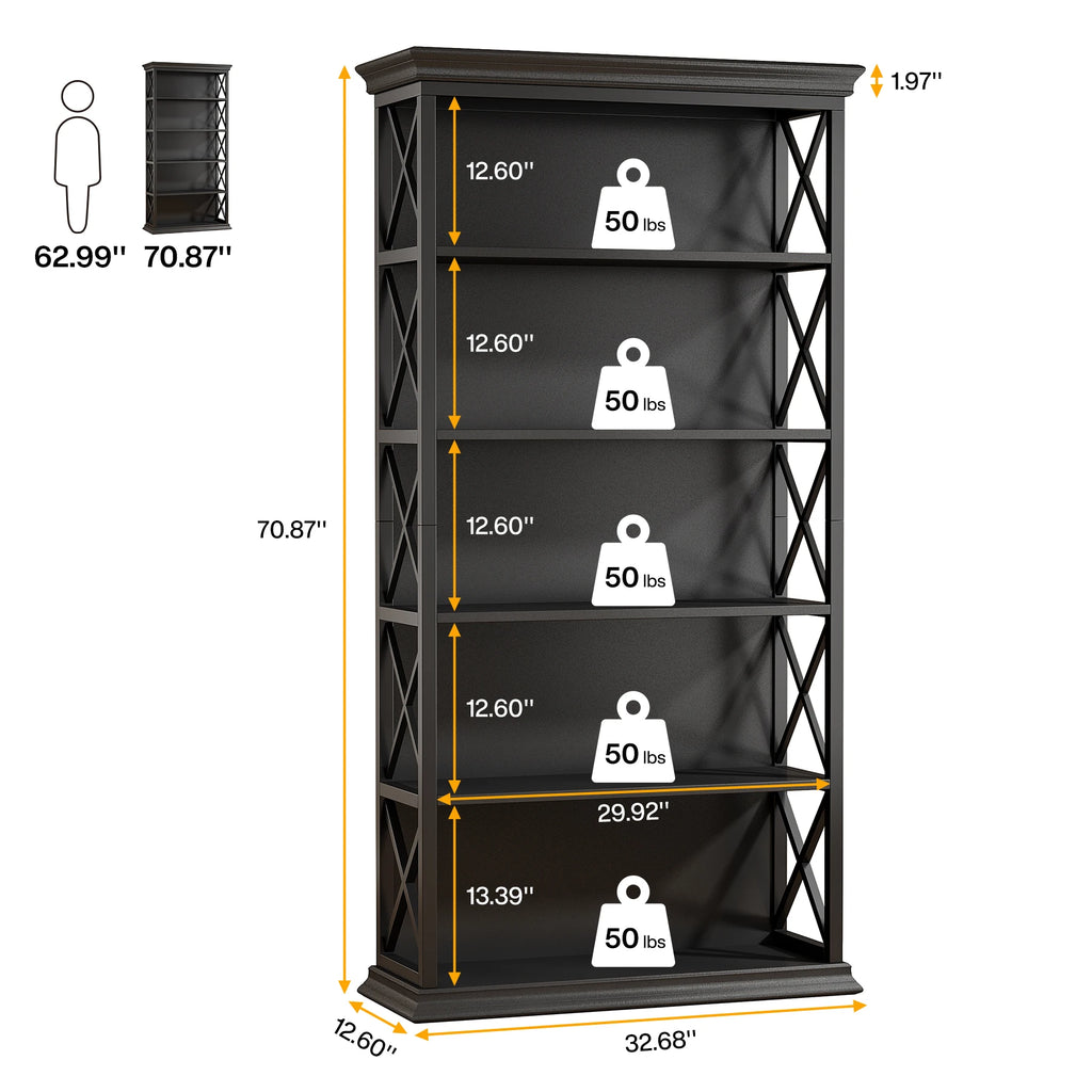 Tribesigns 6-Tier Bookcase, 71 Inches Industrial Bookshelves and Bookcases, Floor Standing 5 Shelf Display Storage Shelves