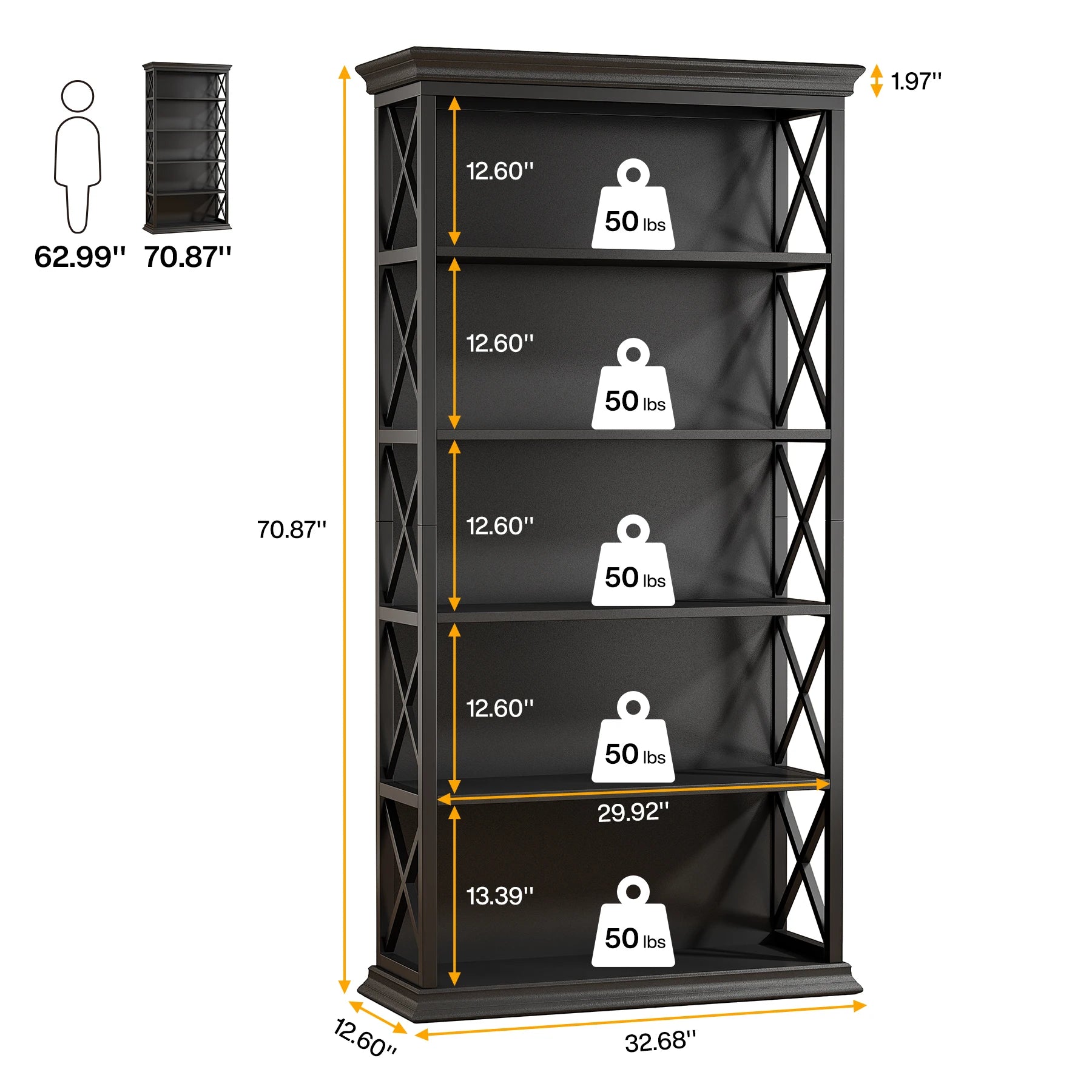 Tribesigns 6-Tier Bookcase, 71 Inches Industrial Bookshelves and Bookcases, Floor Standing 5 Shelf Display Storage Shelves