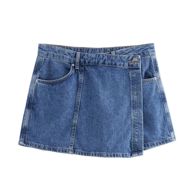 Summer New Women's Fashion Temperament Casual Versatile V-neck Short Denim Shirt Double Breasted Denim Skirt Suits Outfits