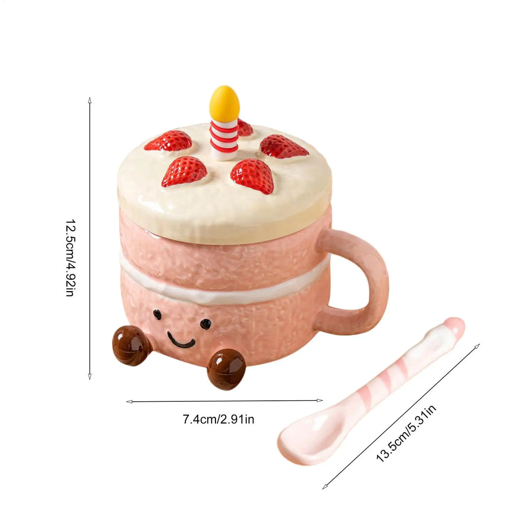 Adorable dessert and cake shaped coffee mug Afternoon Tea Cup Cappuccino Milk Cocoa mug strawberry Coffee Mugs with Lid Spoon