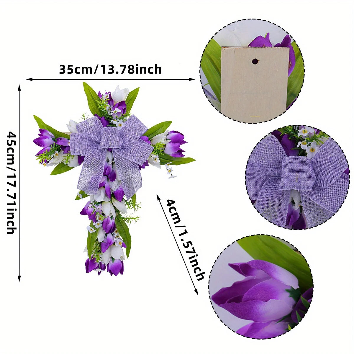 Tulip Crosses Wreath for Front Door Artificial Spring Easter Religious Crosses Wreath Sign Christian Easter Crosses