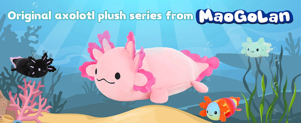 MaoGoLan Giant Axolotl Plush with 3 Baby Axolotl Inside - 23.5" Soft Stuffed Animal Throw Pillow - Blue