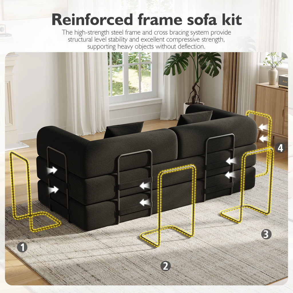Convertible Floor Sofa Bed with Fixed-Shape Frame,  5-in-1 DIY Combination Modular Sofa,  for Living Room Bedroom Playroom