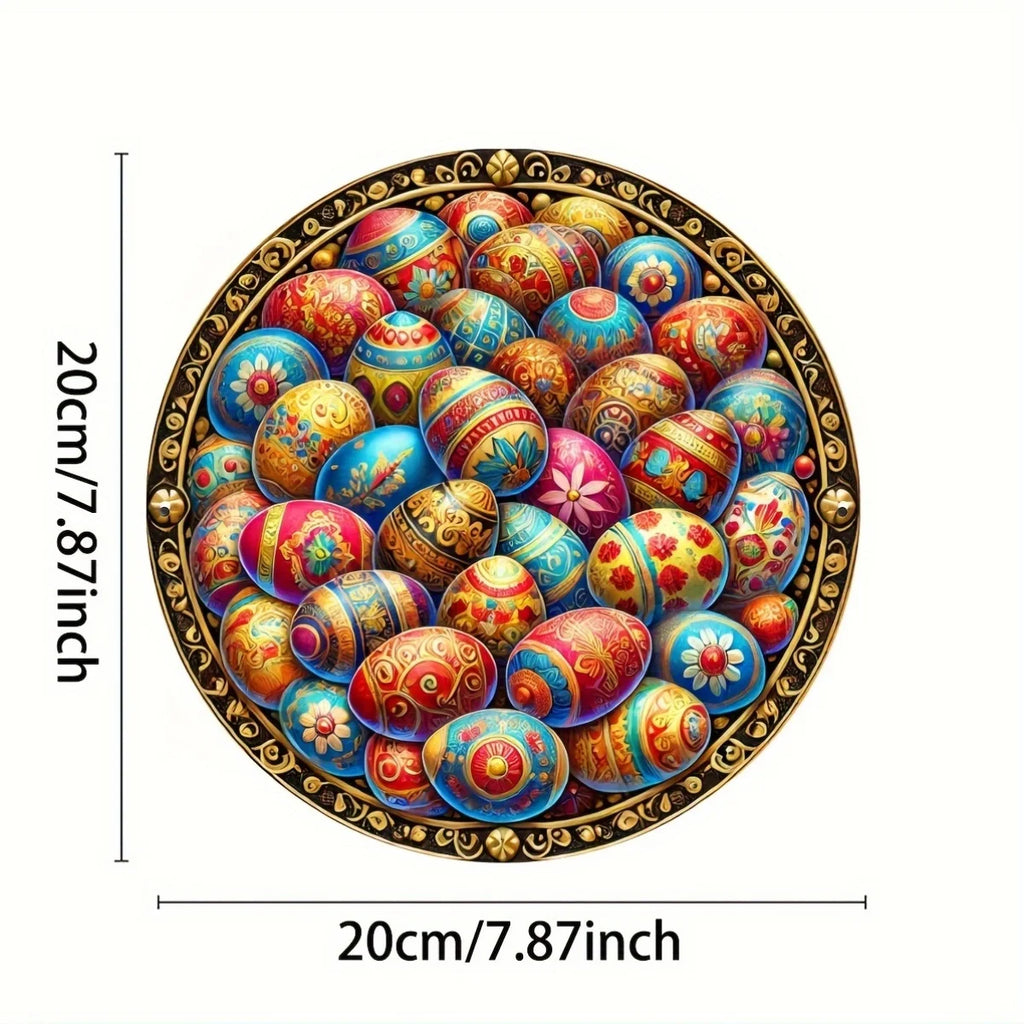 Easter Egg Aluminum Foil Engraved Art Plate, Round Resin Wreath Decor, Metal Embossed Ornament for Home & Dorm - Pack of 1