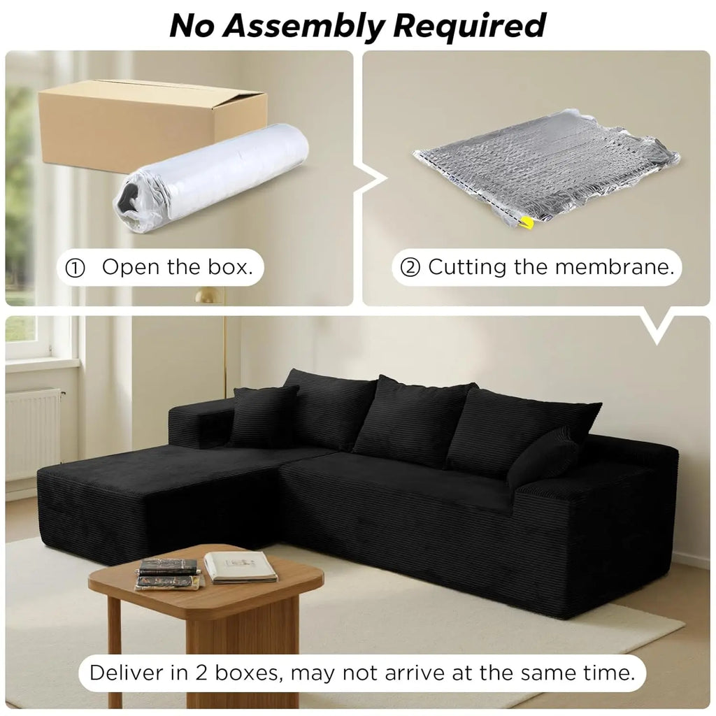 L-Shape Sectional Sofa with Chaise Deep Seat Modular Box Living Room No Assembly Customized