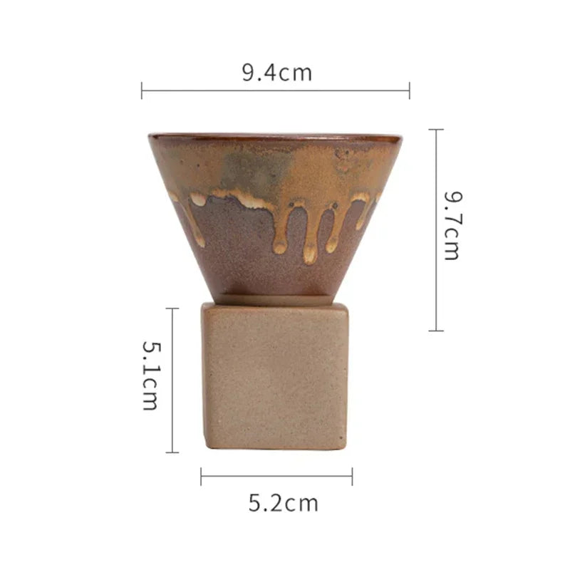 Coarse Pottery Creative Coffee Cup with Base Japanese Retro Conical Ceramic Cups Minimalist Latte Mug  Stoneware Master Teacup