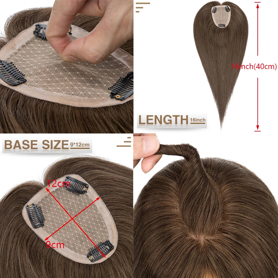 S-noilite 9x12cm Natural Hair Clip-In Hair Extension Toppers Human Hand Hook Hairpiece 10' 16' Reverse Hair Clip Wigs
