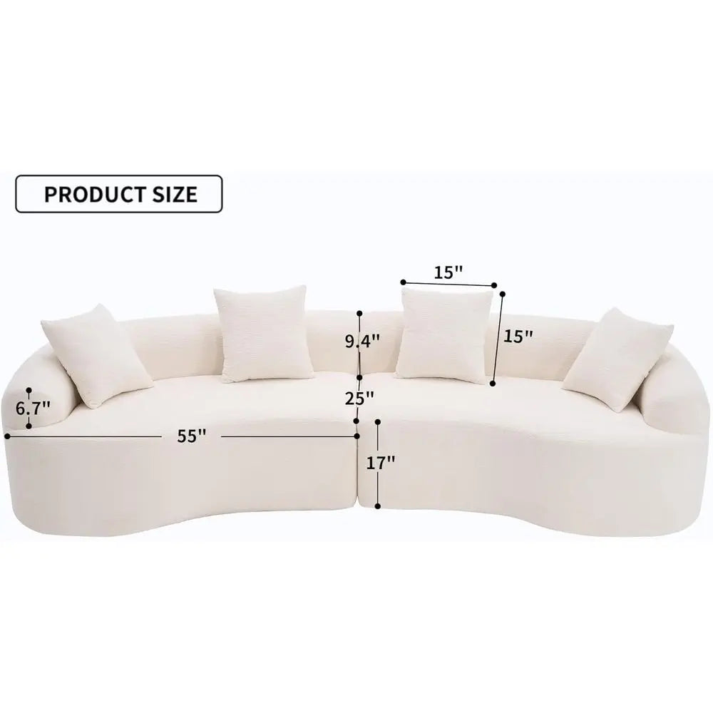 Luxury 4-Seater Curved Chenille Sectional Sofa with Plush Pillows for Living Room Comfort