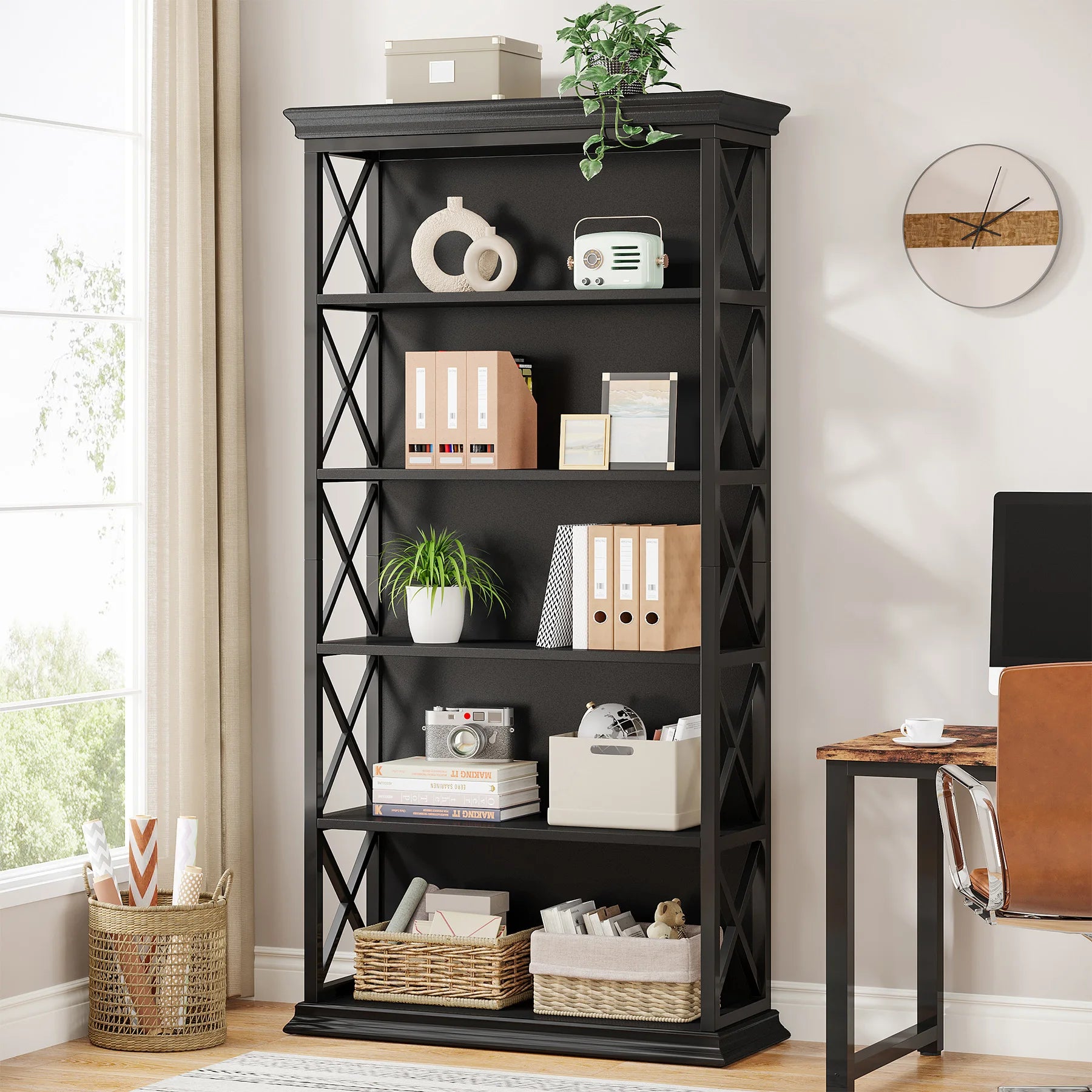 Tribesigns 6-Tier Bookcase, 71 Inches Industrial Bookshelves and Bookcases, Floor Standing 5 Shelf Display Storage Shelves