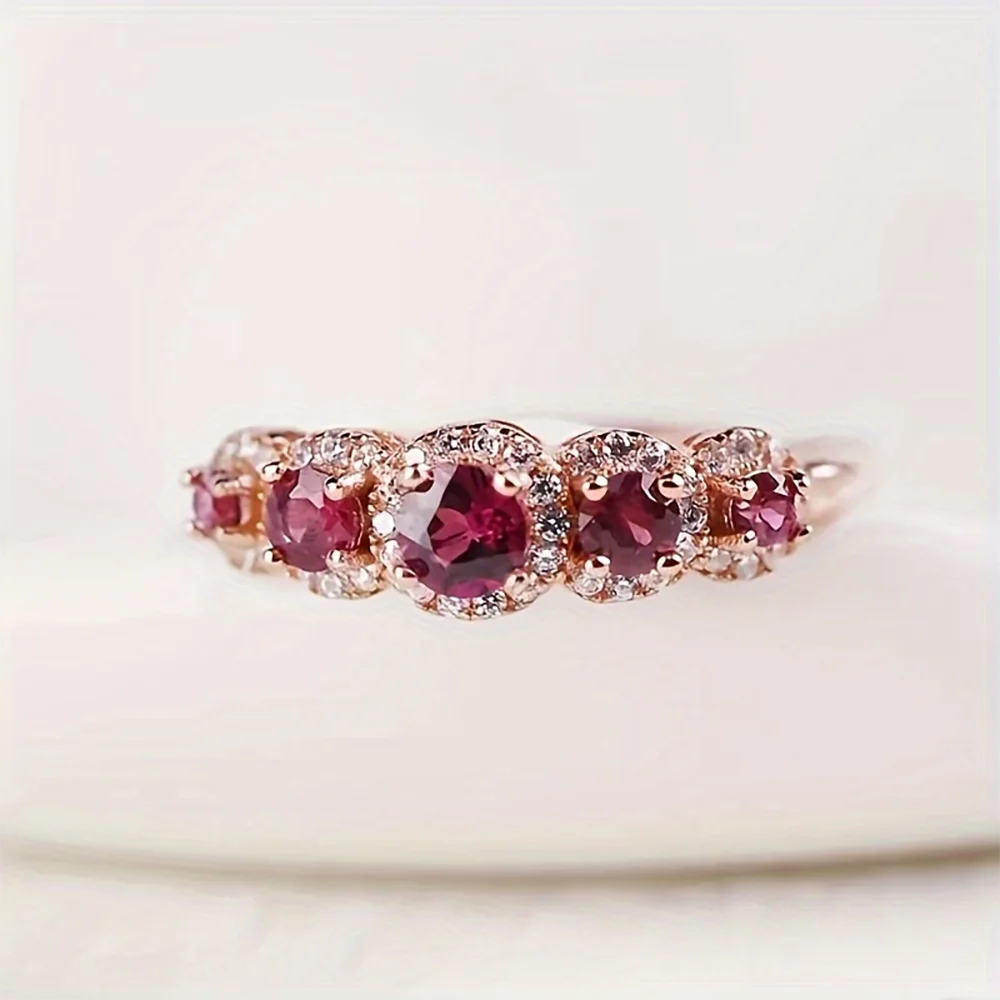 Vintage Purple Cubic Zircon Ring for Women S925 Silver Rose Gold Rings Ethnic Wedding Jewelry Daily Party Accessories USA Stocks