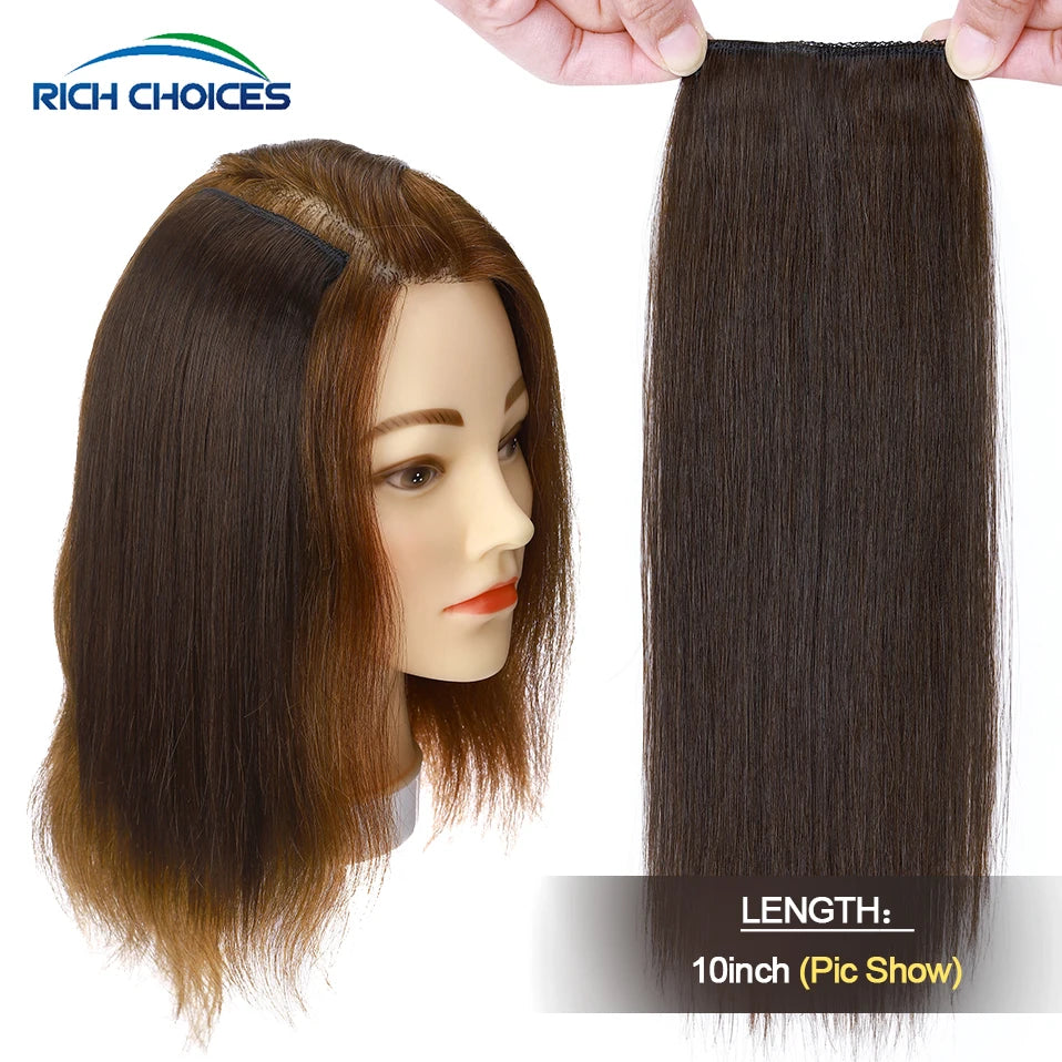 100% Human Hair Topper Invisable Straight Hair Pads Clip In One Piece 2Clips Increase Hair volume Hair Extensions Top Side Cover