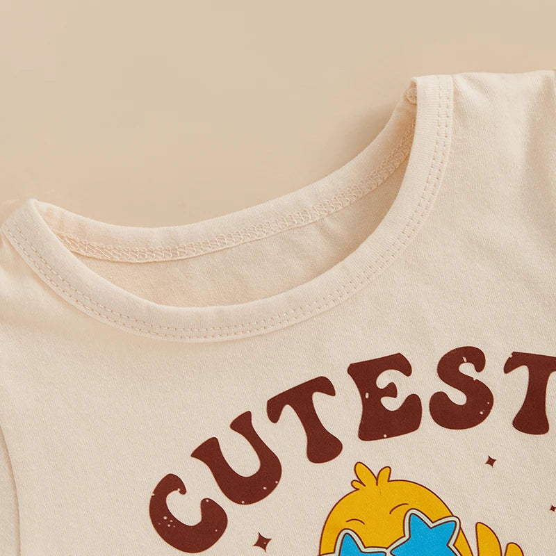 Baby Easter Outfit Bunny Print Short Sleeve Shirt and Shorts Set with Elastic Waistband for Comfort