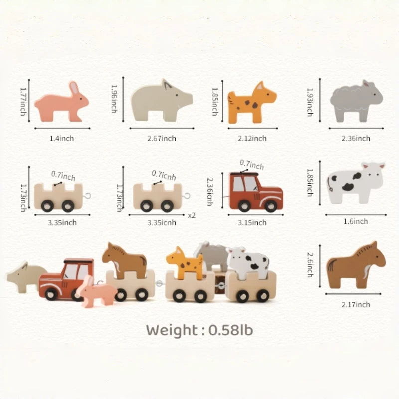 Colorful Wooden Push Train Toy with 6pcs Farm Animal Figurines Multiple And Functional Toy- Baby & Children's Gift Nursery Decor