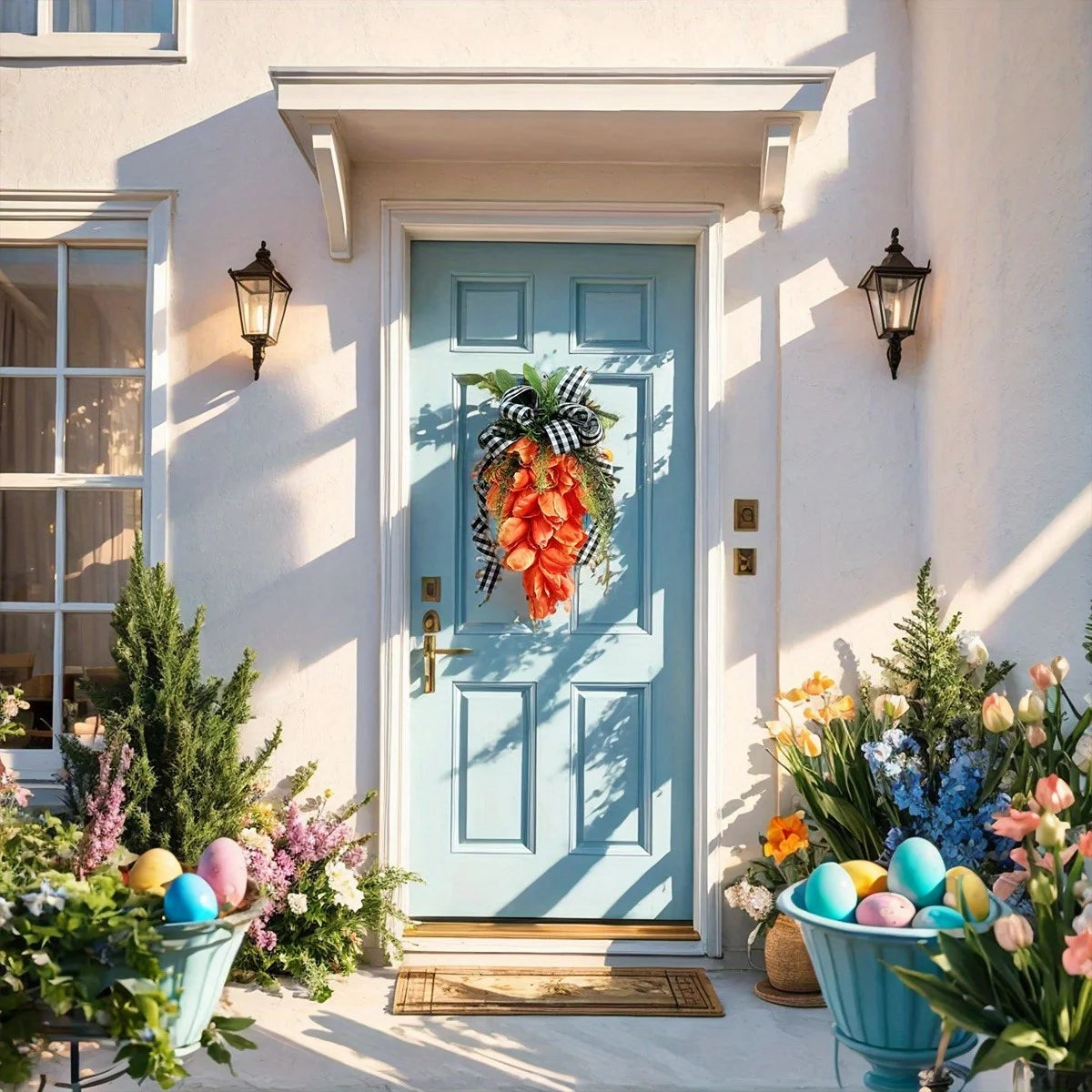 Easter Spring Swag Tulips Wreaths for Front Door, 15.7'' Artificial Spring Summer Door Wreaths with Flower and Leaf