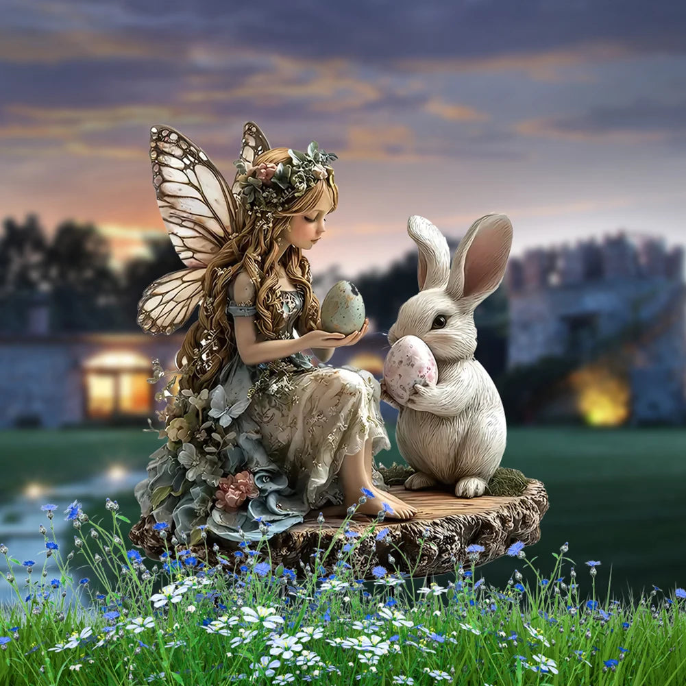 Easter Bunny Garden Stake Acrylic Easter Yard Sign 2D Flat Easter Rabbit Garden Signs for Easter Decorations
