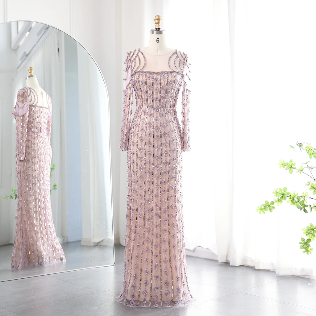 Sharon Said Luxury Sage Green Dubai Evening Dress Mermaid Muslim Long Sleeves Islamic Women Wedding Party Gowns SS398 Customized