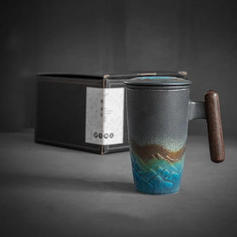 Vintage Mugs Ceramic Coffee Cup Large Capacity with Lid Mug Filter Handmade Office Luxury Cups Good Teaware Personalized Gift