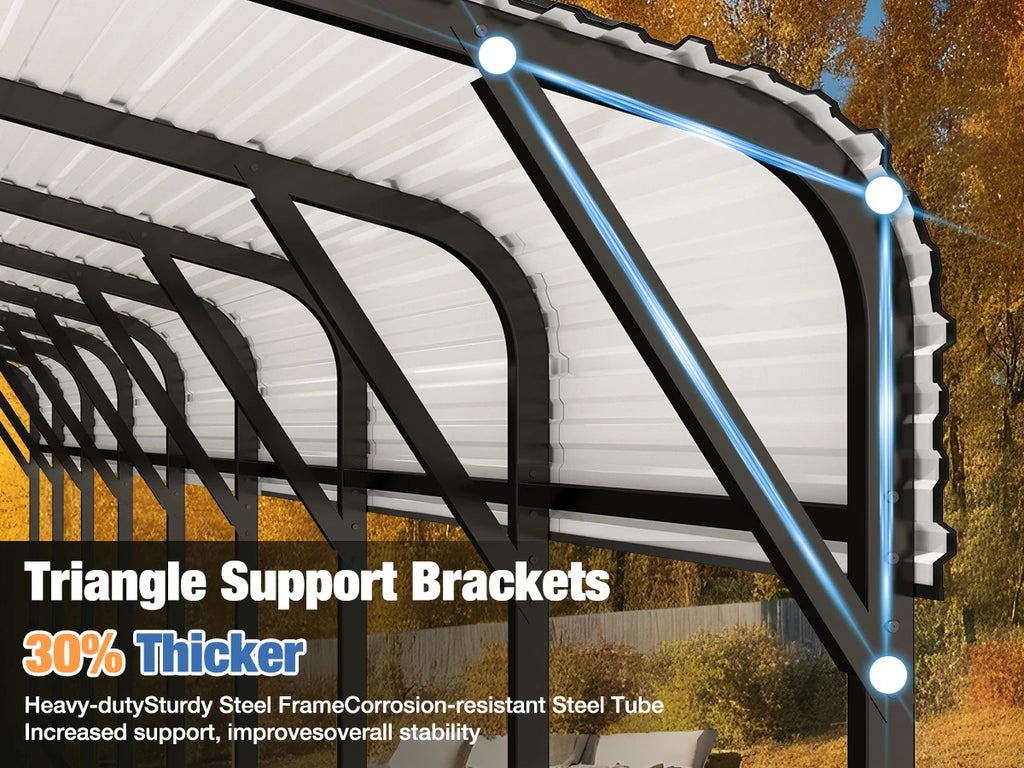 VIWAT 10x15~20x40FT Multi-Size Metal Carport w/ Enhanced Base Outdoor Heavy Duty Garage Galvanized Car Shelter for Graden Patio