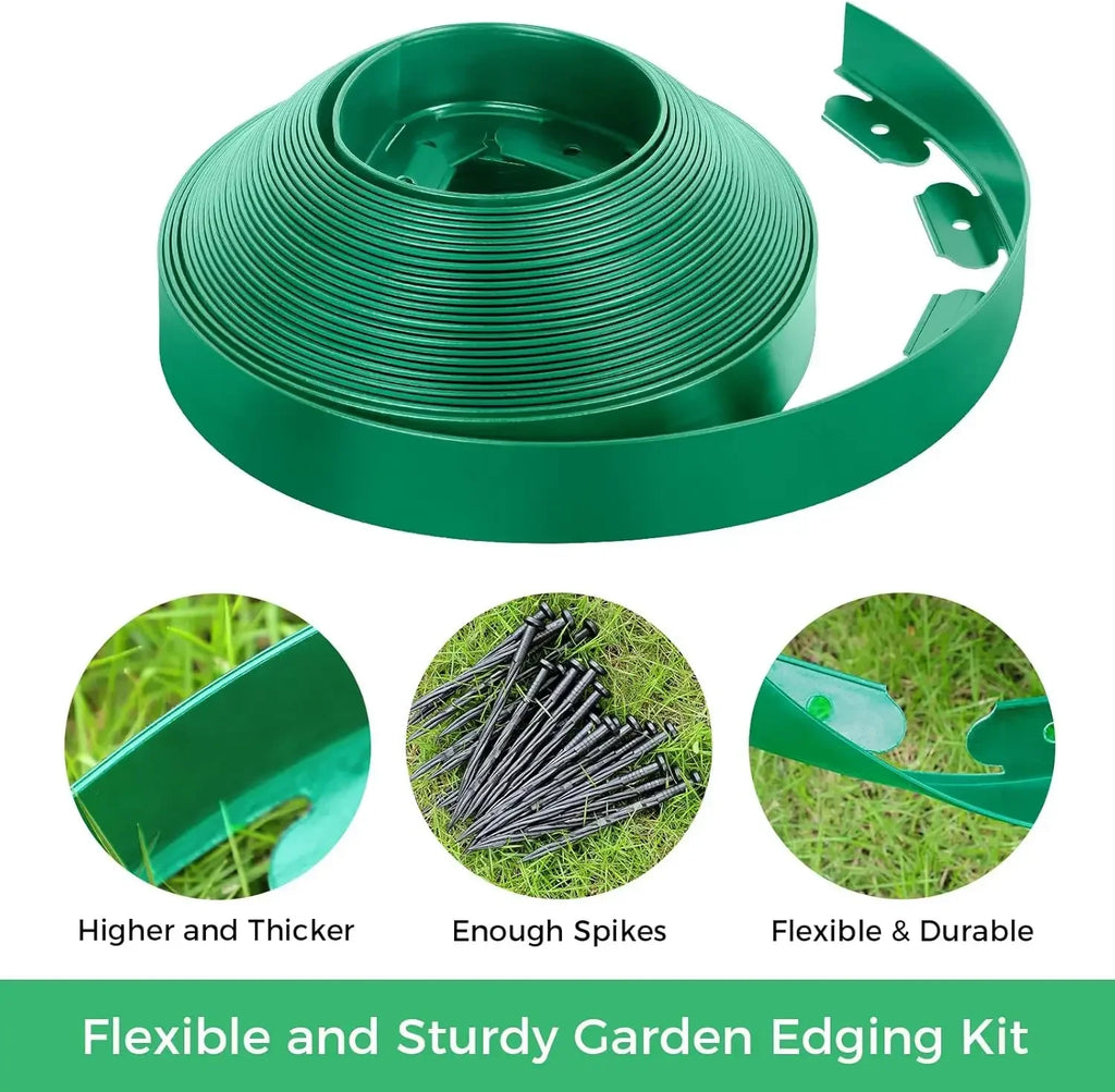 10M Flexible PVC Garden Edging with 30 Spiked Anchors Heavy Duty Lawn Border Kit Weather Resistant Landscape Tool