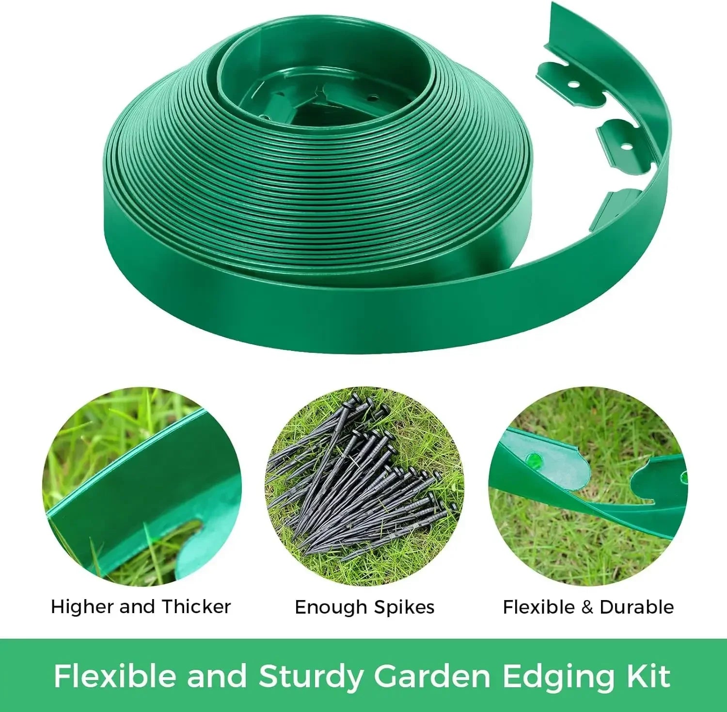 10M Flexible PVC Garden Edging with 30 Spiked Anchors Heavy Duty Lawn Border Kit Weather Resistant Landscape Tool